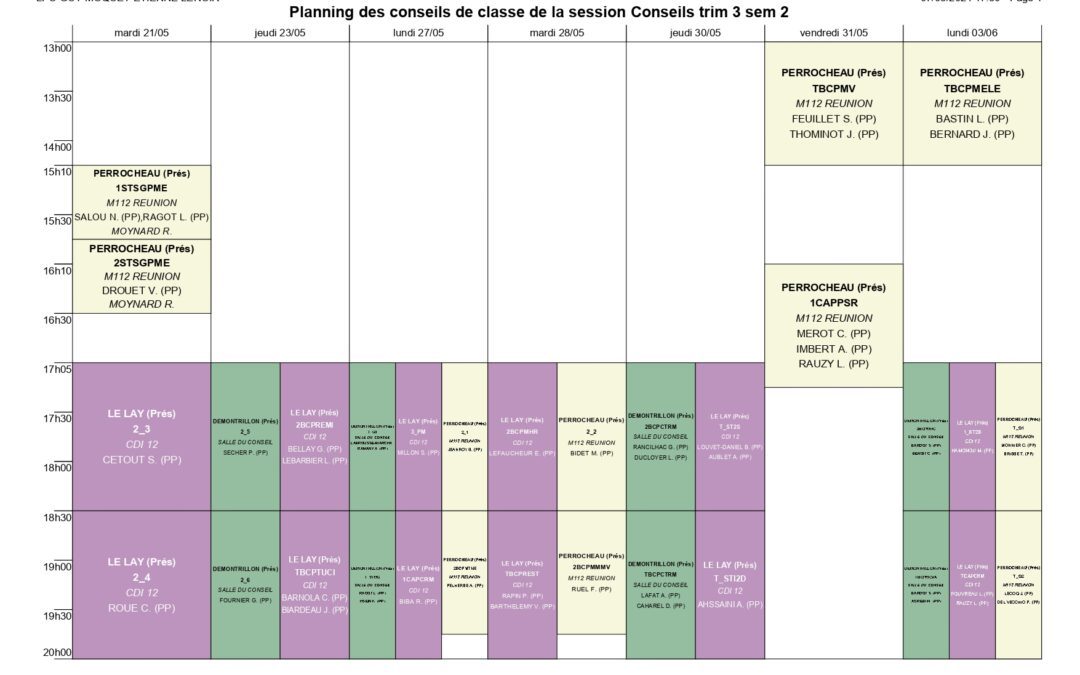 Planning des Conseils de Classe